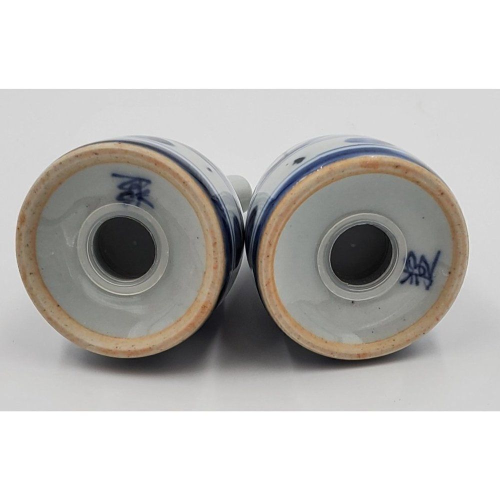 Vintage Salt & Pepper Shaker Set Blue & Grey Geometric - Picture 7 of 7